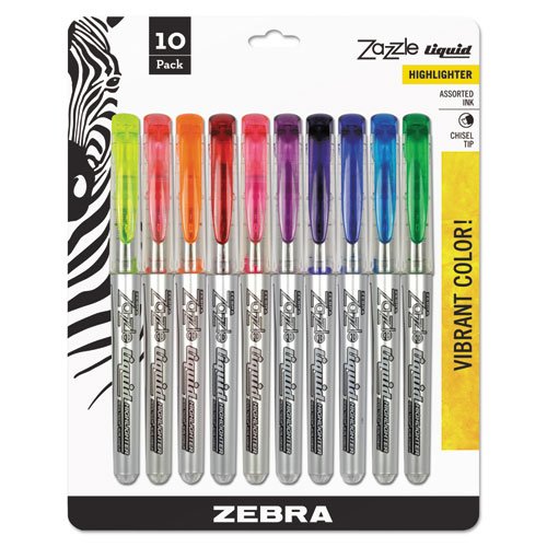 Zazzle Liquid Ink Highlighter, Assorted Ink Colors, Chisel Tip, Assorted Barrel Colors, 10/Set. Picture 1