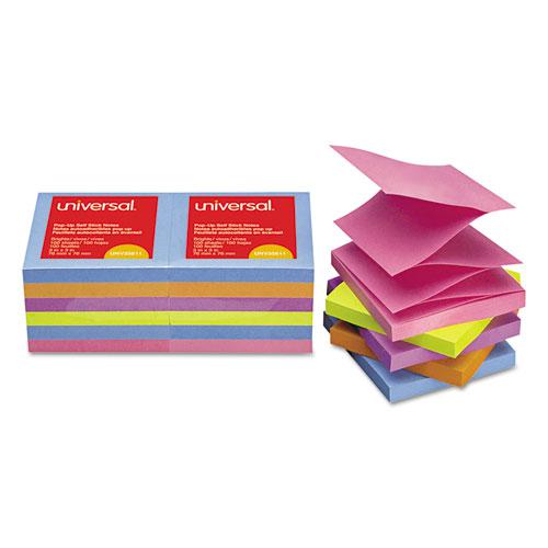 Fan-Folded Self-Stick Pop-Up Note Pads, 3" x 3", Assorted Bright Colors, 100 Sheets/Pad, 12 Pads/Pack. Picture 1
