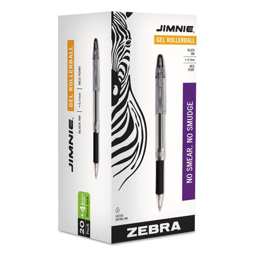 Jimnie Gel Pen Value Pack, Stick, Medium 0.7 mm, Black Ink, Clear/Black Barrel, 24/Box. Picture 2