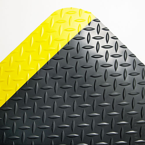 Industrial Deck Plate Anti-Fatigue Mat, Vinyl, 24 x 36, Black/Yellow Border. Picture 1