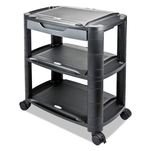 3-in-1 Cart/Stand, Plastic, 3 Shelves, 1 Drawer, 100 lb Capacity, 21.63" x 13.75" x 24.75", Black/Gray. Picture 3
