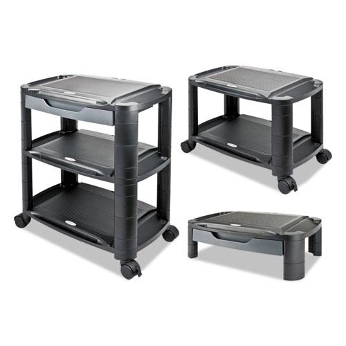 3-in-1 Cart/Stand, Plastic, 3 Shelves, 1 Drawer, 100 lb Capacity, 21.63" x 13.75" x 24.75", Black/Gray. Picture 5