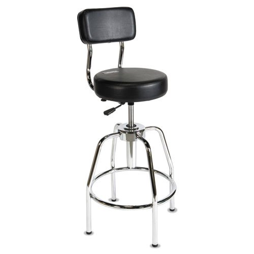 Heavy-Duty Shop Stool, Supports Up to 300 lb, 29" to 34" Seat Height, Black Seat/Back, Chrome Base. Picture 1