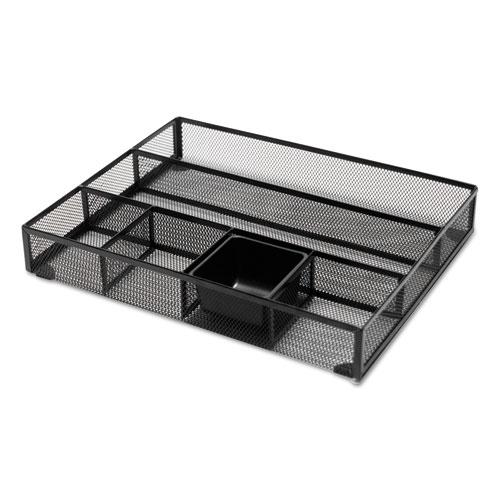 Metal Mesh Drawer Organizer, Six Compartments, 15 x 11.88 x 2.5, Black. Picture 9