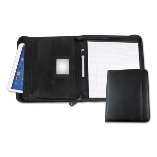 Leather Textured Zippered PadFolio with Tablet Pocket, 10 3/4 x 13 1/8, Black. Picture 3