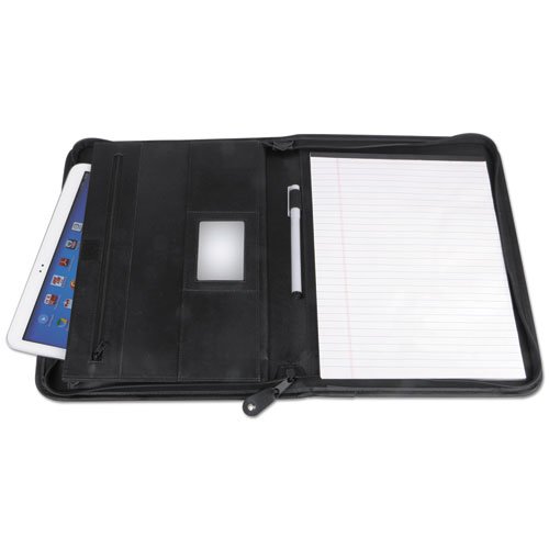 Leather Textured Zippered PadFolio with Tablet Pocket, 10 3/4 x 13 1/8, Black. Picture 1