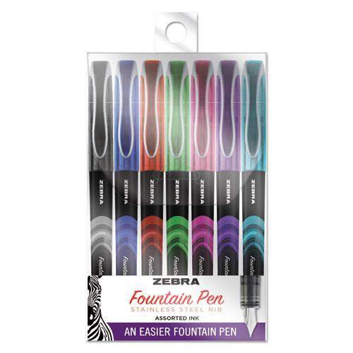 Fountain Pen, Fine 0.6 mm, Assorted Ink Colors, Assorted, 7/Pack. Picture 1