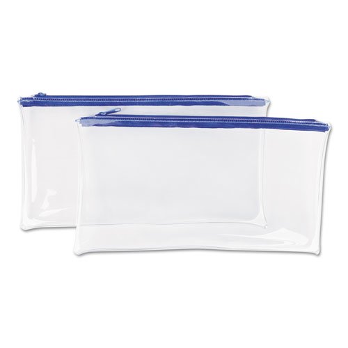 Zippered Wallets/Cases, Transparent Plastic, 11 x 6, Clear/Blue, 2/Pack. Picture 1
