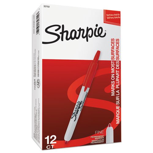 Retractable Permanent Marker, Fine Bullet Tip, Red. Picture 6