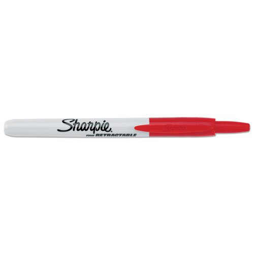 Retractable Permanent Marker, Fine Bullet Tip, Red. Picture 3