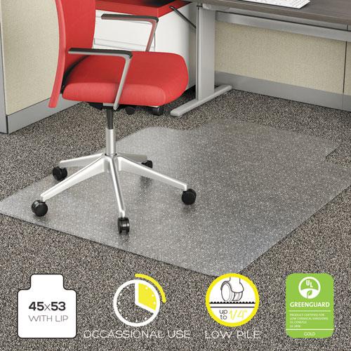 Occasional Use Studded Chair Mat for Flat Pile Carpet, 45 x 53, Wide Lipped, Clear. Picture 2