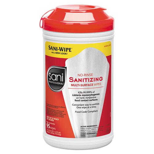 No-Rinse Sanitizing Multi-Surface Wipes, Unscented, White, 95/Container. Picture 1