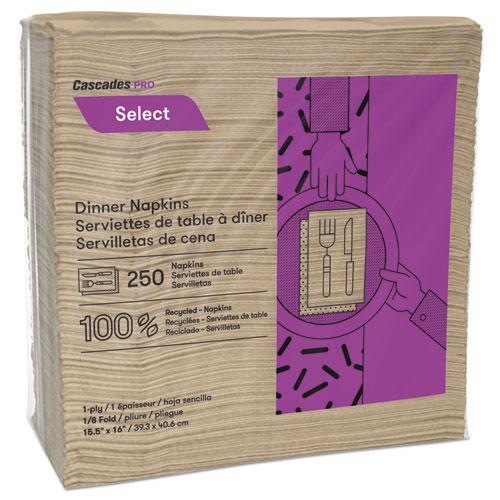 Select Dinner Napkins, 1-Ply, 16 x 15.5, Natural, 250/Pack, 12 Packs/Carton. Picture 1