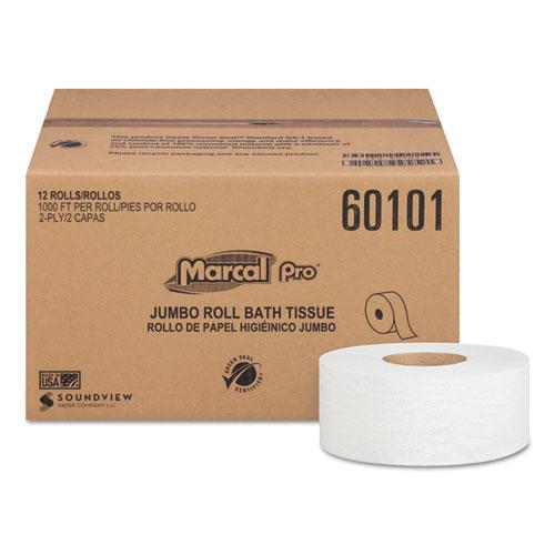 100% Recycled Bathroom Tissue, Septic Safe, 2-Ply, White, 3.3" x 1,000 ft, 12 Rolls/Carton. Picture 1