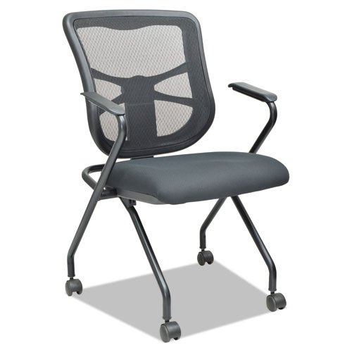 Alera Elusion Mesh Nesting Chairs with Padded Arms, Supports Up to 275 lb, 18.11" Seat Height, Black, 2/Carton. Picture 1