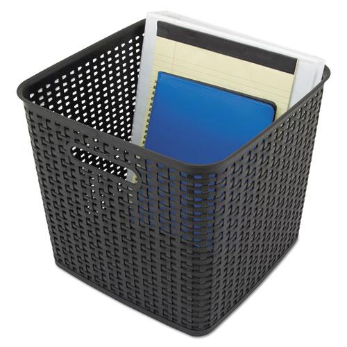 Plastic Weave Bin, Extra Large, 12.5" x 12.5" x 11.13", Black, 2/Pack. The main picture.