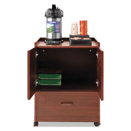Mobile Deluxe Coffee Bar, Engineered Wood, 2 Shelves, 1 Drawer, 23" x 19" x 30.75", Cherry. Picture 1