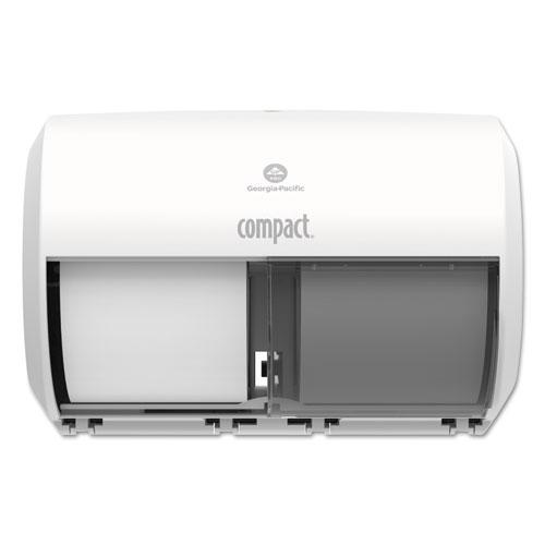 Compact Coreless Side-by-Side 2-Roll Tissue Dispenser, 11.31 x 7.69 x 8, White. Picture 1