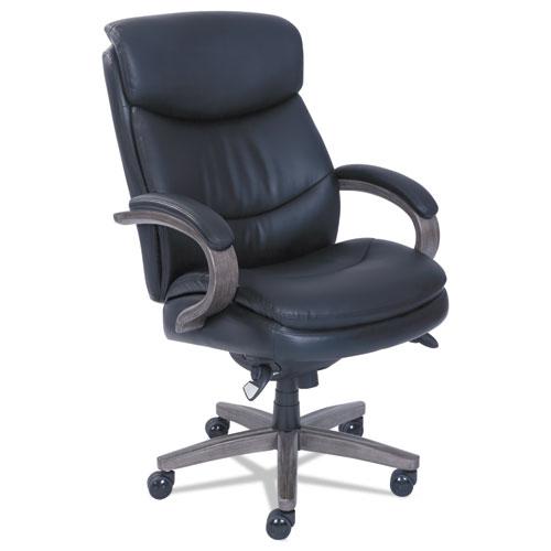 Woodbury High-Back Executive Chair, Supports Up to 300 lb, 20.25" to 23.25" Seat Height, Black Seat/Back, Weathered Gray Base. The main picture.