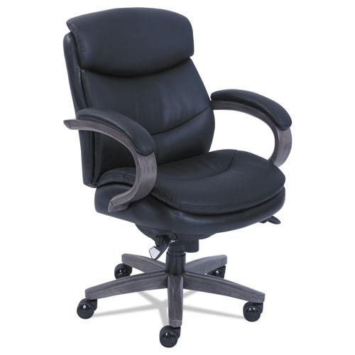 Woodbury Mid-Back Executive Chair, Supports Up to 300 lb, 18.75" to 21.75" Seat Height, Black Seat/Back, Weathered Gray Base. The main picture.