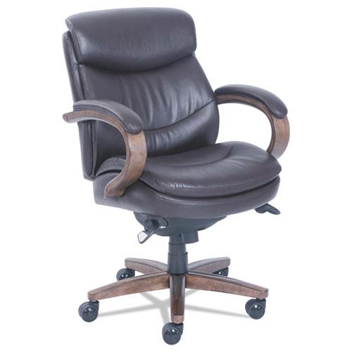 Woodbury Mid-Back Executive Chair, Supports Up to 300 lb, 18.75" to 21.75" Seat Height, Brown Seat/Back, Weathered Sand Base. Picture 1