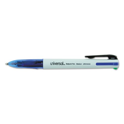 4-Color Multi-Color Ballpoint Pen, Retractable, Medium 1 mm, Black/Blue/Green/Red Ink, White/Translucent Blue Barrel, 3/Pack. Picture 1