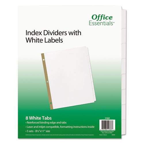 Index Dividers with White Labels, 8-Tab, 11 x 8.5, White, 5 Sets. Picture 1
