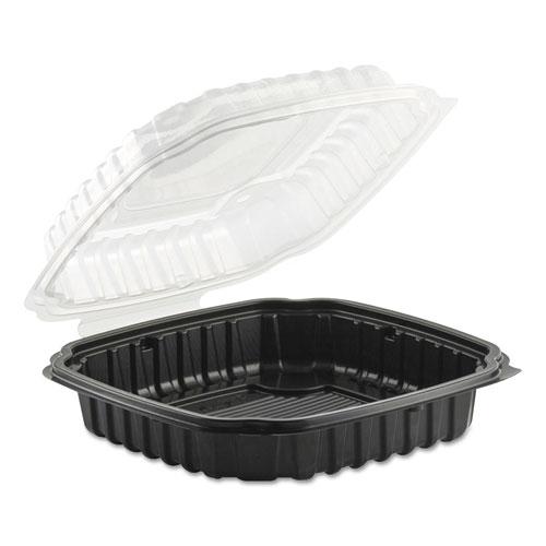 Culinary Basics Microwavable Container, 46.5 oz, 10.5 x 9.5 x 2.5, Clear/Black, Plastic, 100/Carton. Picture 1
