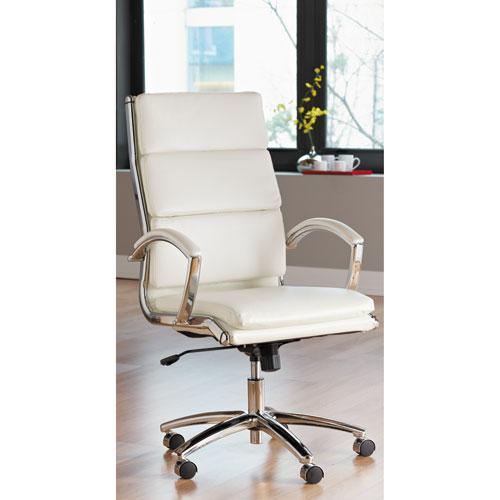 Alera Neratoli High-Back Slim Profile Chair, Faux Leather, 275 lb Cap, 17.32" to 21.25" Seat Height, White Seat/Back, Chrome. Picture 7