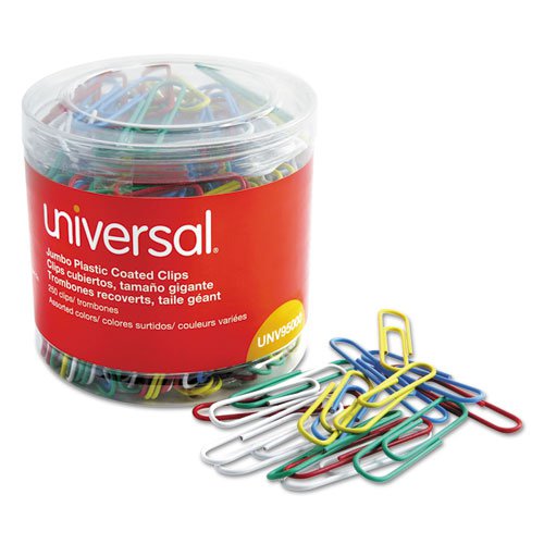 Plastic-Coated Paper Clips, Jumbo, Assorted Colors, 250/Pack. The main picture.