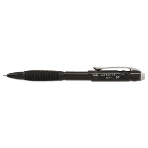 Twist-Erase GT Pencils, 0.7 mm, HB (#2), Black Lead, Black Barrel. Picture 1