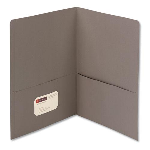 Two-Pocket Folder, Embossed Leather Grain Paper, Gray, 25/Box. Picture 1