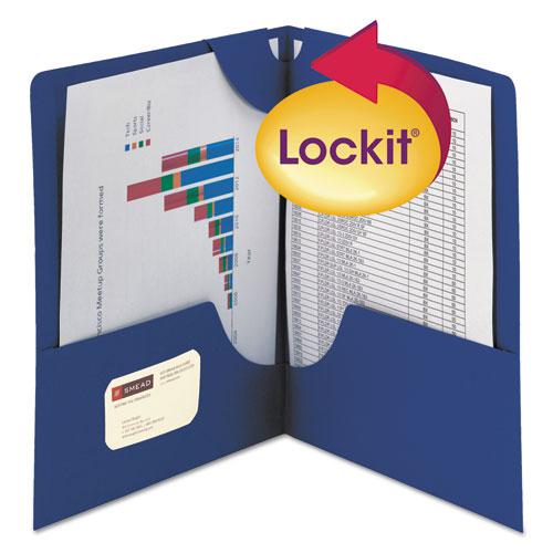Lockit Two-Pocket Folder, Textured Paper, 11 x 8 1/2, DK Blue, 25/BX. Picture 2