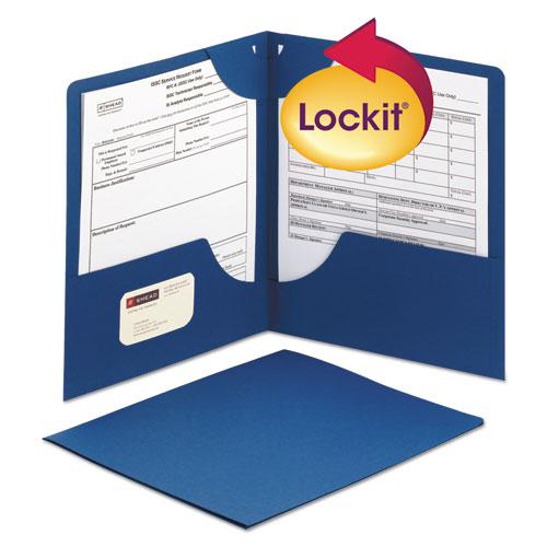 Lockit Two-Pocket Folder, Textured Paper, 11 x 8 1/2, DK Blue, 25/BX. Picture 3