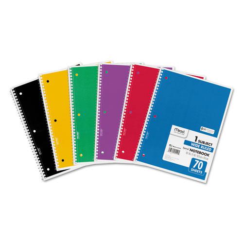 Spiral Notebook, 1-Subject, Wide/Legal Rule, Assorted Cover Colors, (70) 10.5 x 8 Sheets, 6/Pack. Picture 1