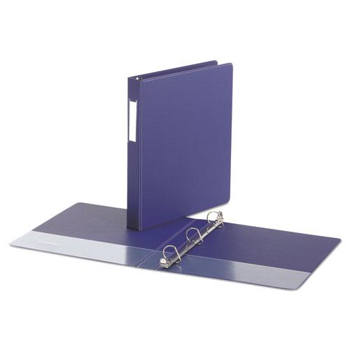Deluxe Non-View D-Ring Binder with Label Holder, 3 Rings, 1" Capacity, 11 x 8.5, Navy Blue. Picture 2