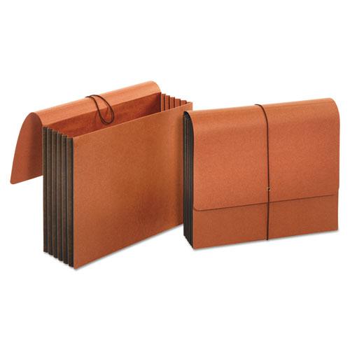 Extra Wide Expanding Wallets, 5.25" Expansion, 1 Section, Elastic Cord Closure, Letter Size, Redrope. Picture 1