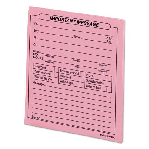 Important Message Pink Pads, 4.25 x 5.5, 1/Page, 50 Forms/Pad, Dozen. Picture 1