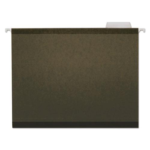 Deluxe Reinforced Recycled Hanging File Folders, Letter Size, 1/5-Cut Tabs, Standard Green, 25/Box. Picture 1