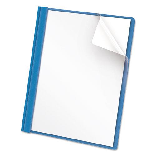 Clear Front Report Cover, Prong Fastener, 0.5" Capacity, 8.5 x 11, Clear/Light Blue, 25/Box. Picture 1