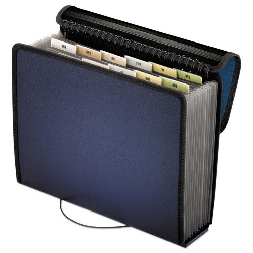 Spiral Poly Expanding File, 4" Expansion, 13 Sections, Cord/Hook Closure, 1/6-Cut Tabs, Letter Size, Navy Blue. Picture 2