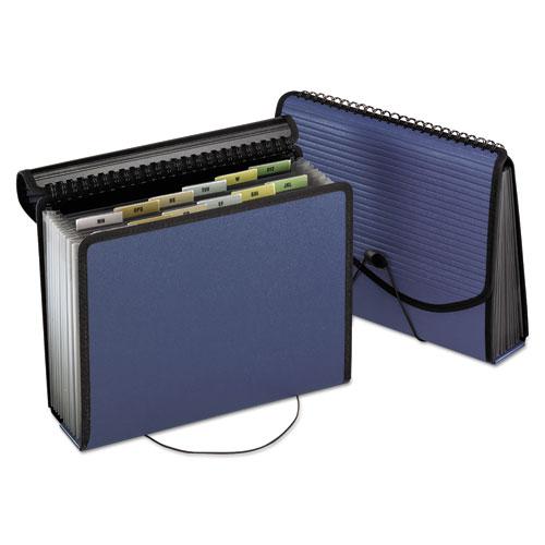 Spiral Poly Expanding File, 4" Expansion, 13 Sections, Cord/Hook Closure, 1/6-Cut Tabs, Letter Size, Navy Blue. Picture 1