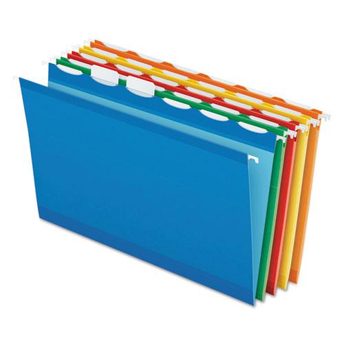 Ready-Tab Colored Reinforced Hanging Folders, Legal Size, 1/6-Cut Tabs, Assorted Colors, 25/Box. The main picture.