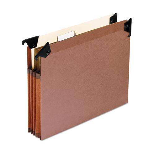Premium Expanding Hanging File Pockets with Swing Hooks and Dividers, 3 Dividers with 1/5-Cut Tabs, Letter Size, Brown, 5/Box. Picture 1