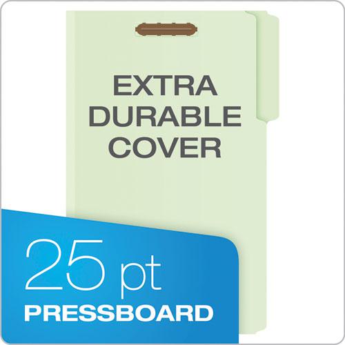 Heavy-Duty Pressboard Folders w/ Embossed Fasteners, Legal Size, Green, 25/Box. Picture 2