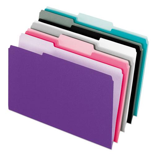 Interior File Folders, 1/3-Cut Tabs: Assorted, Letter Size, Assorted Colors: Aqua/Black/Gray/Pink/Violet, 100/Box. The main picture.