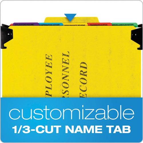 Hanging-Style Personnel Folders, 5 Dividers with 1/5-Cut Tabs, Letter Size, 1/3-Cut Exterior Tabs, Yellow. Picture 3