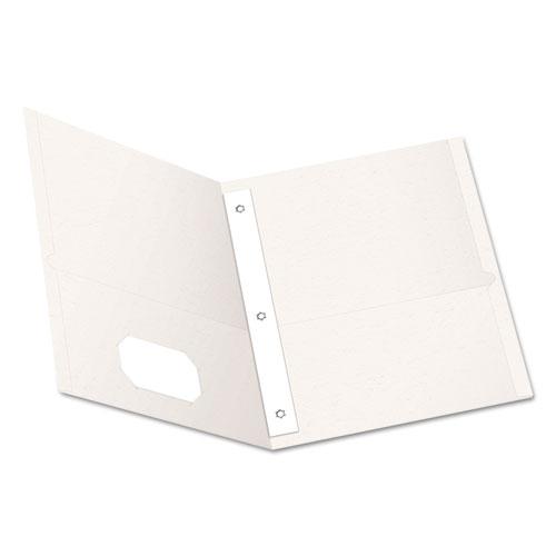 Twin-Pocket Folders with 3 Fasteners, 0.5" Capacity, 11 x 8.5, White, 25/Box. Picture 1