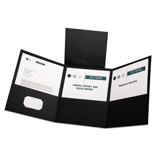 Tri-Fold Folder w/3 Pockets, 150-Sheet Capacity, 11 x 8.5, Black, 20/Box. The main picture.