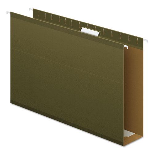 Extra Capacity Reinforced Hanging File Folders with Box Bottom, 3" Capacity, Legal Size, 1/5-Cut Tabs, Green, 25/Box. The main picture.